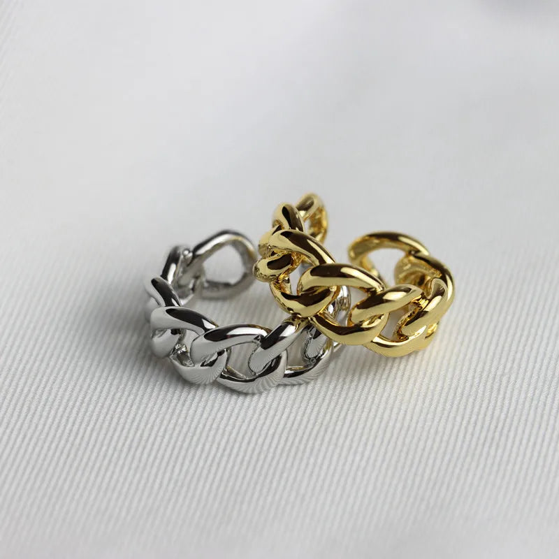 Open Ring Chain Splicing Fashionable Versatile Brass Plated 18K Gold Light Luxury Texture