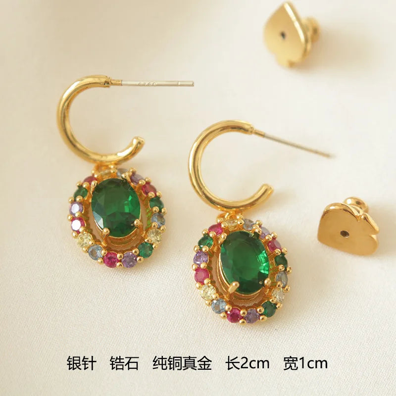 Fashion Personality Trend Premium Sense Retro Diamond Ring Gemstone Diamond Pendant Earrings INS Style Earrings