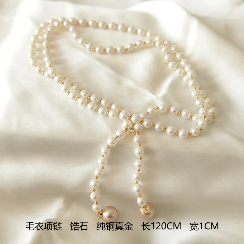 Pearl Necklace Does Not Fade Women's High-end Sense Niche Light Luxury Stacked Women's Long Sweater Chain