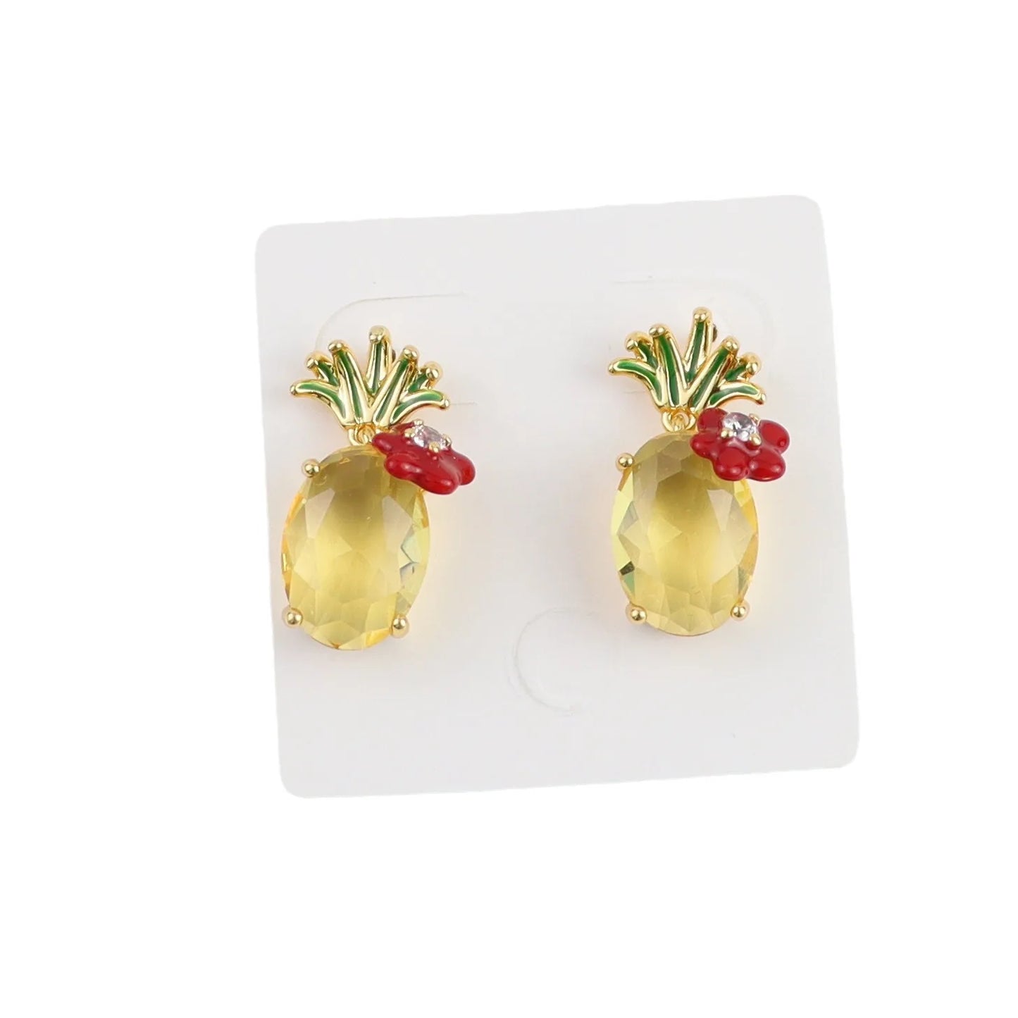 Niche Design Fresh and Versatile Fruit Series Copper Gold-plated Zircon Inlaid Three-dimensional Pineapple High-end Earrings