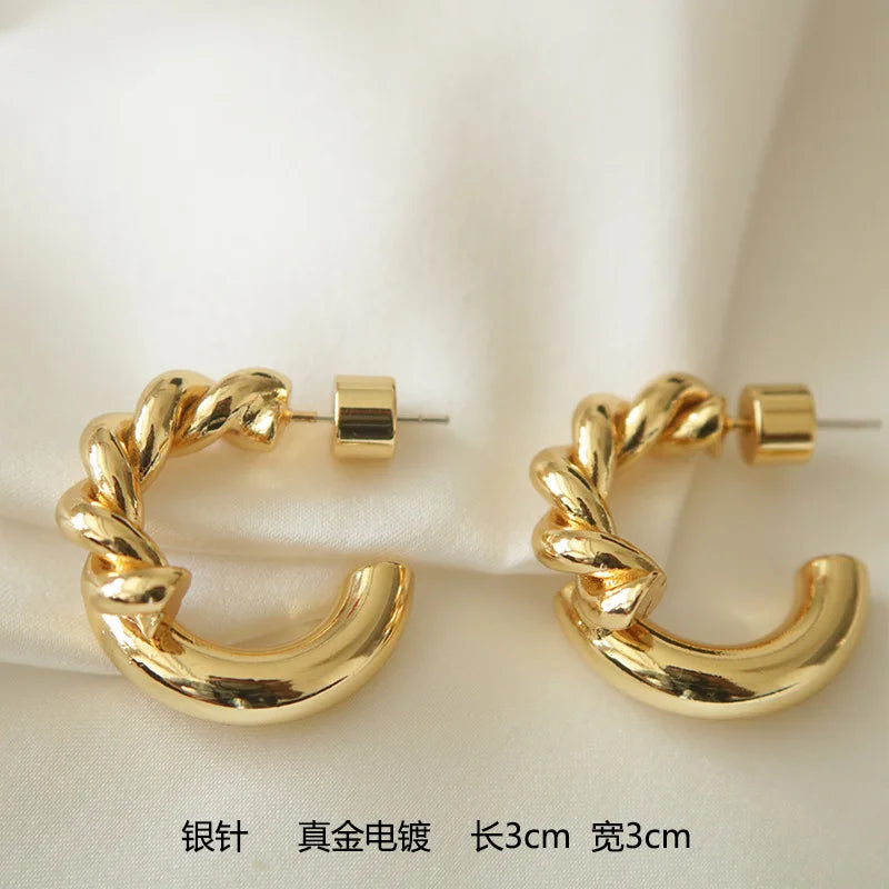 C-type Stud Brass Plated 18k Temperament Earrings Premium Temperament Earrings Jewelry