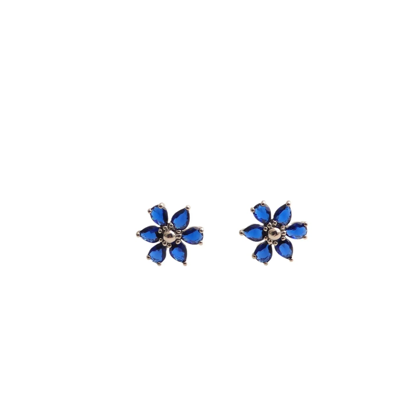 Stylish Sweet Slightly Inlaid Blue Zircon Temperament Beautiful Flower Stud Earrings Personalized Commuter Earrings