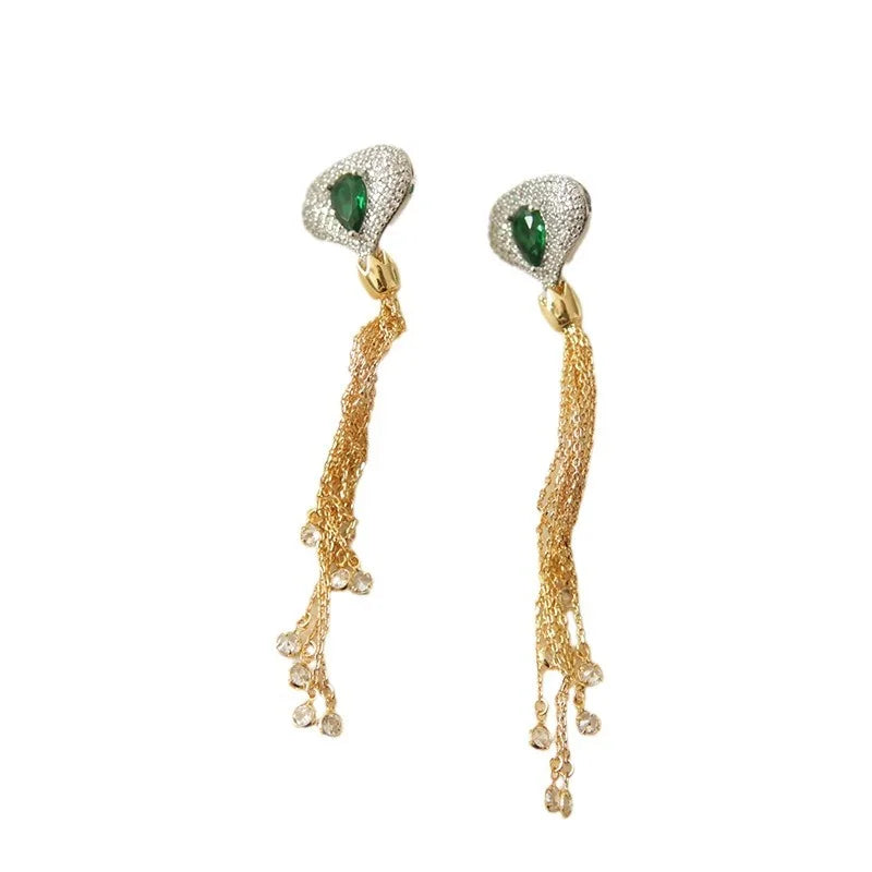 Tassel Earrings Korean High-end Zircon Earrings New Retro Light Luxury