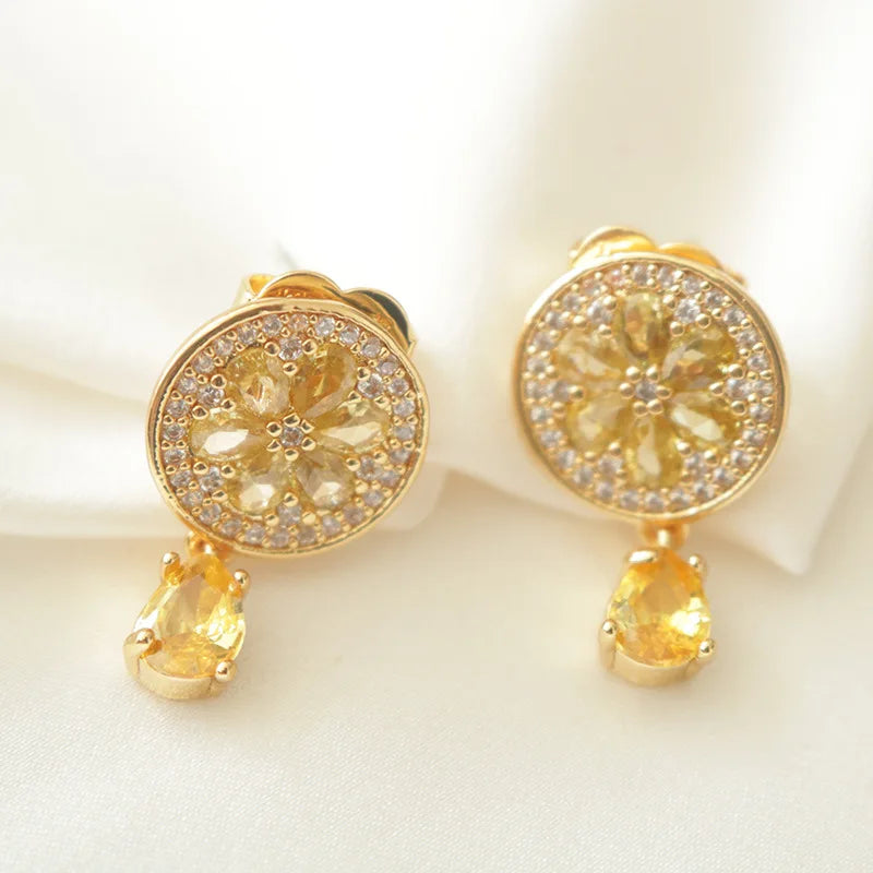 Vintage Round Stud Earrings with Zircon Inlay Earrings Are Fashionable and Luxurious and Versatile