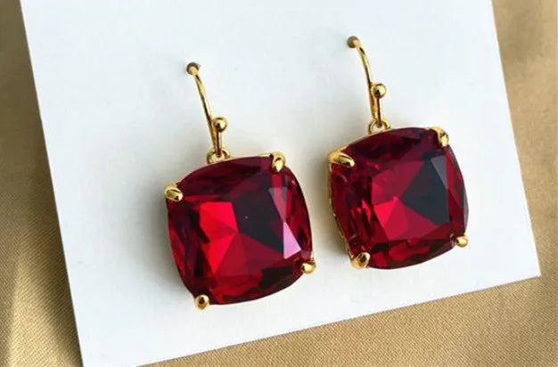 luxurytreasury  crystal Crimson  square earrings jewelry ,high quality, woman,accessory,whole sell