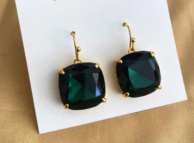 luxurytreasury  crystal Emerald  square earrings jewelry ,high quality, woman,accessory,whole sell