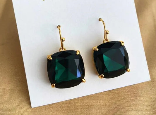 luxurytreasury  crystal Emerald  square earrings jewelry ,high quality, woman,accessory,whole sell